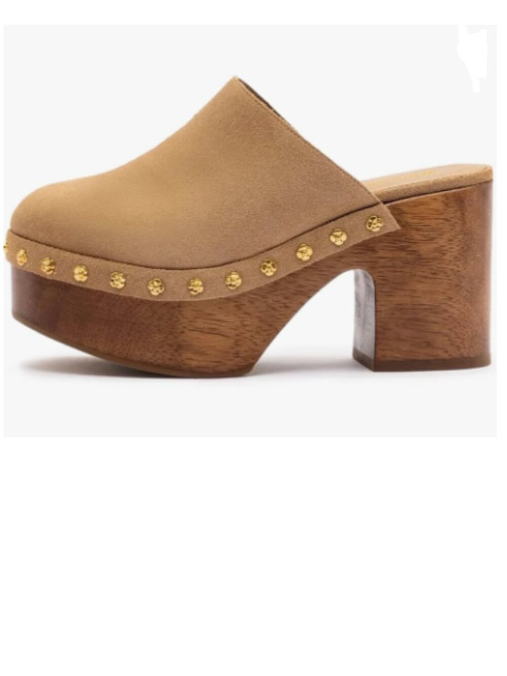 Wansseny Brown Round Toe Studded Platform Mule Slip on Cork Chunky Heel Clogs